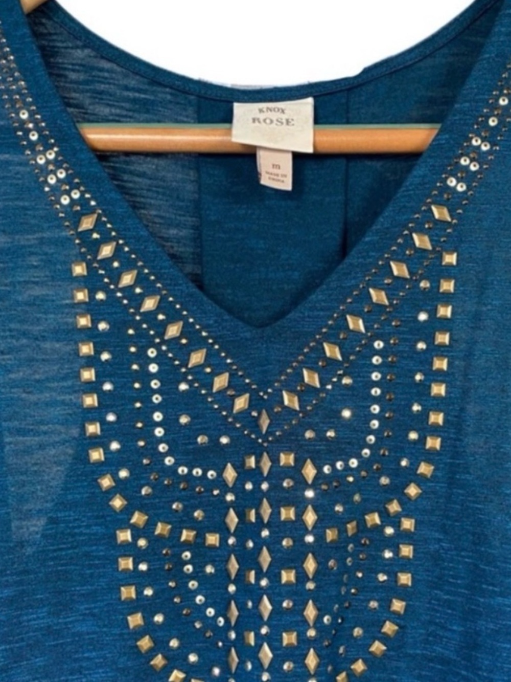 EUC Knox Rose Studded Sleeveless Peacock Blue & Gold Tank Top Women’s SZ Medium - Picture 8 of 12